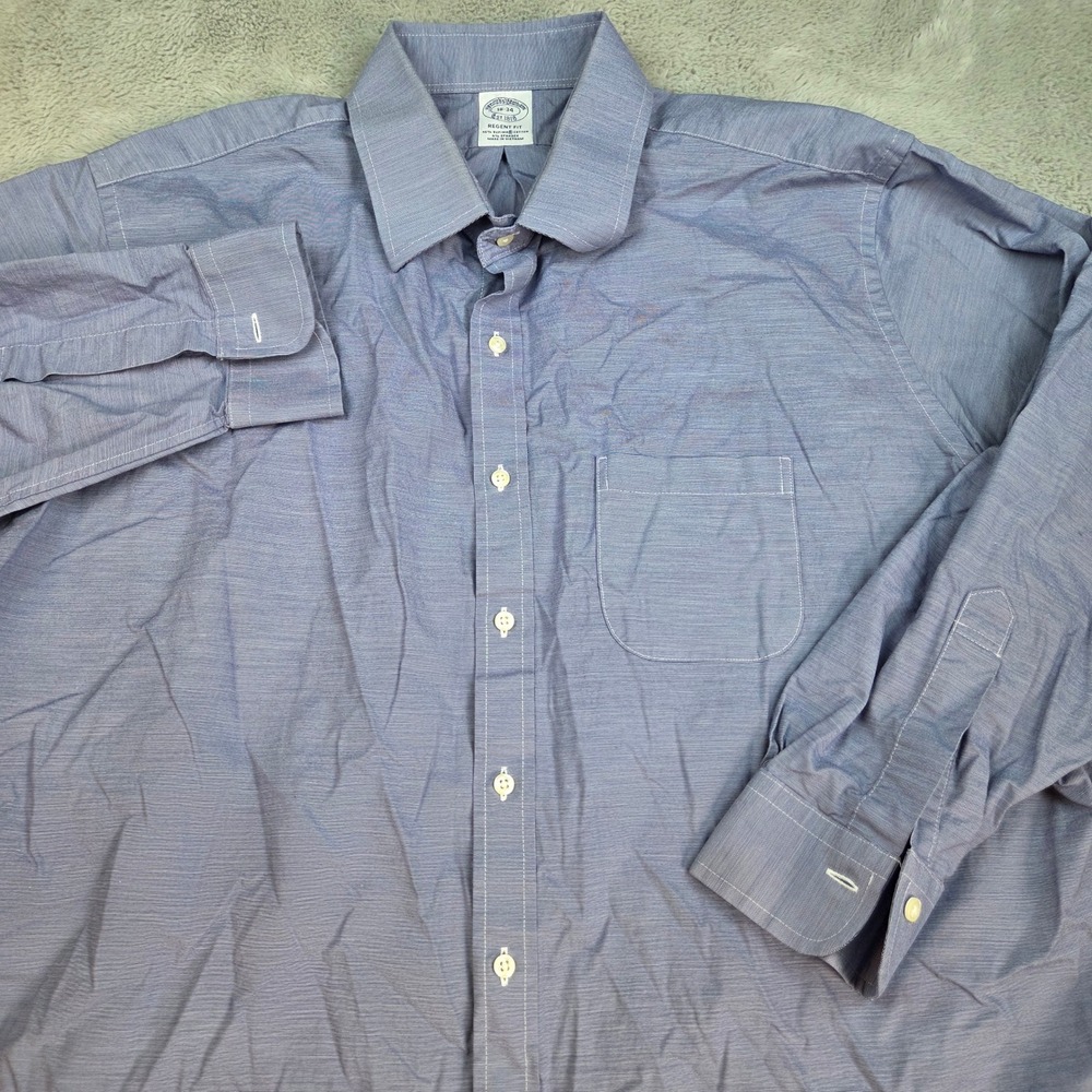 Brooks Brothers Button Down Mens 18-34 Regent Fit Supima Cotton Stretch Blue Top